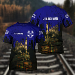 Railspirit Personalized Santa Fe Railway T-Shirt Vintage Train Art Style Atchison, Topeka and Santa Fe Railway Shirt For Locomotive Fans