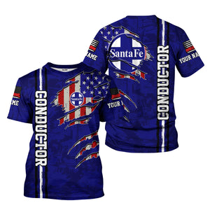 Railspirit Personalized Santa Fe ATSF Railway T-Shirt USA Flag Claw Art with Custom Job Atchison, Topeka and Santa Fe Train Shirt