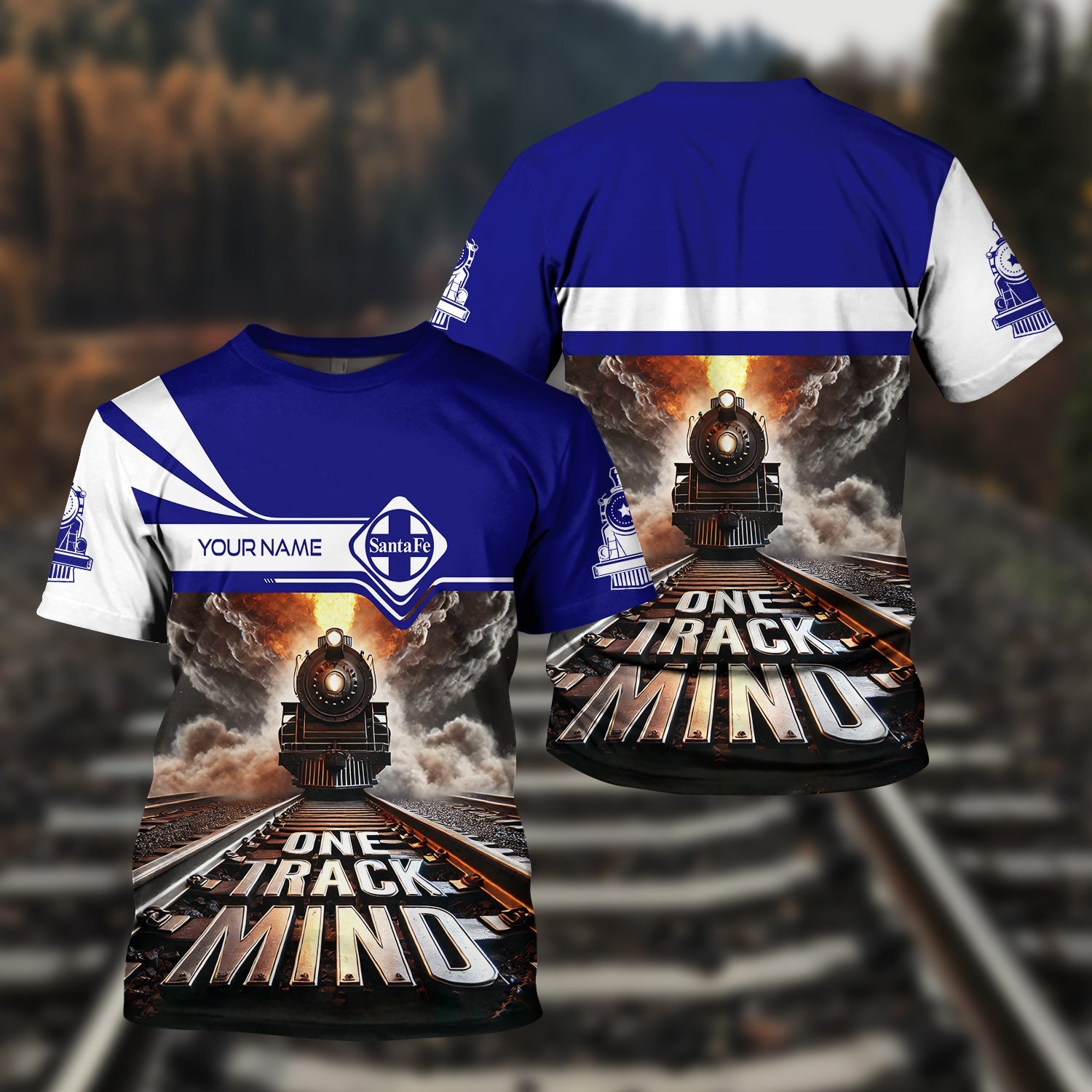 Railspirit Personalized Santa Fe Railway T Shirt One Track Mind Atchison, Topeka and Santa Fe Railway Train Printed Shirt