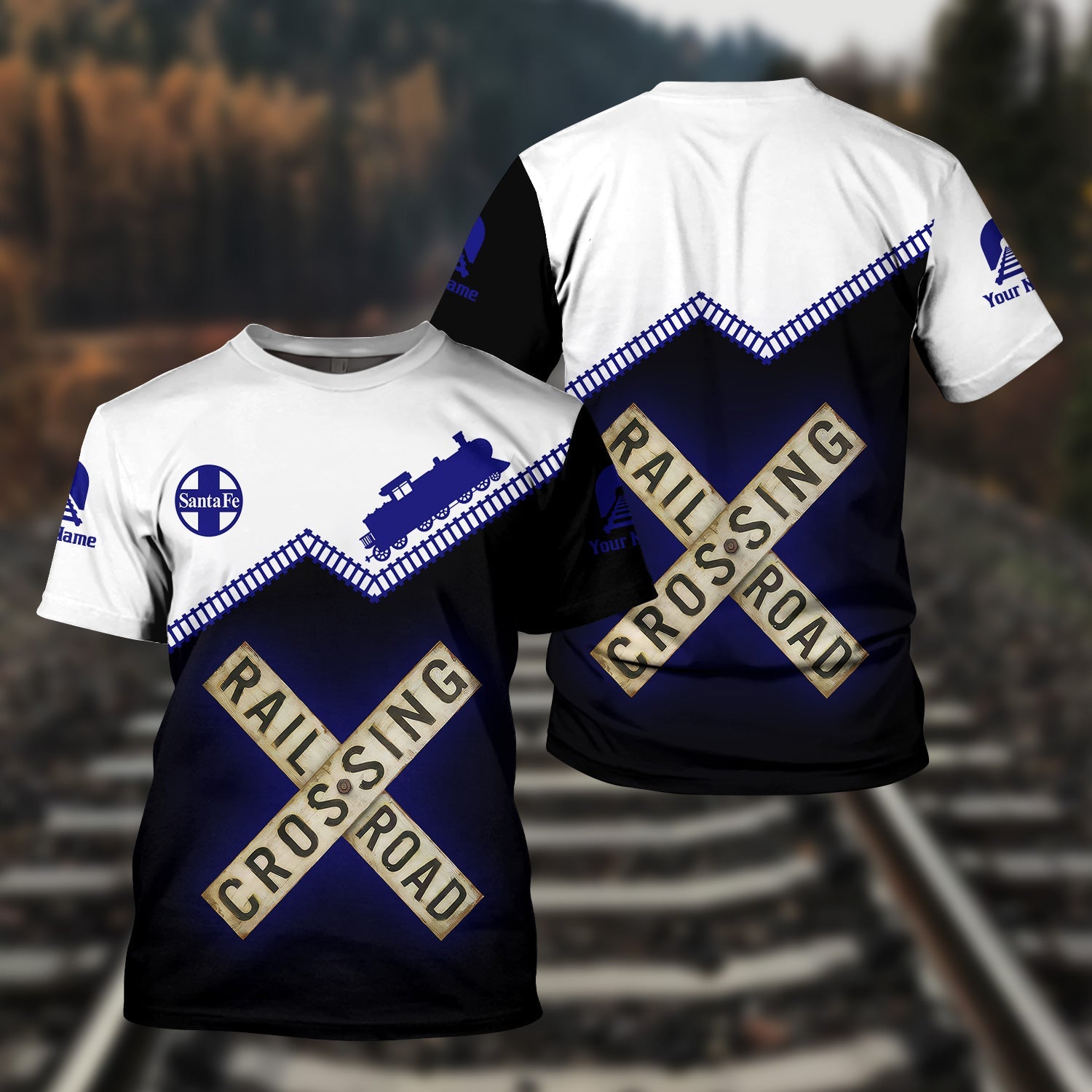 Railspirit Personalized Santa Fe Railway T Shirt Railroad Crossing Printed Train Track Shirt