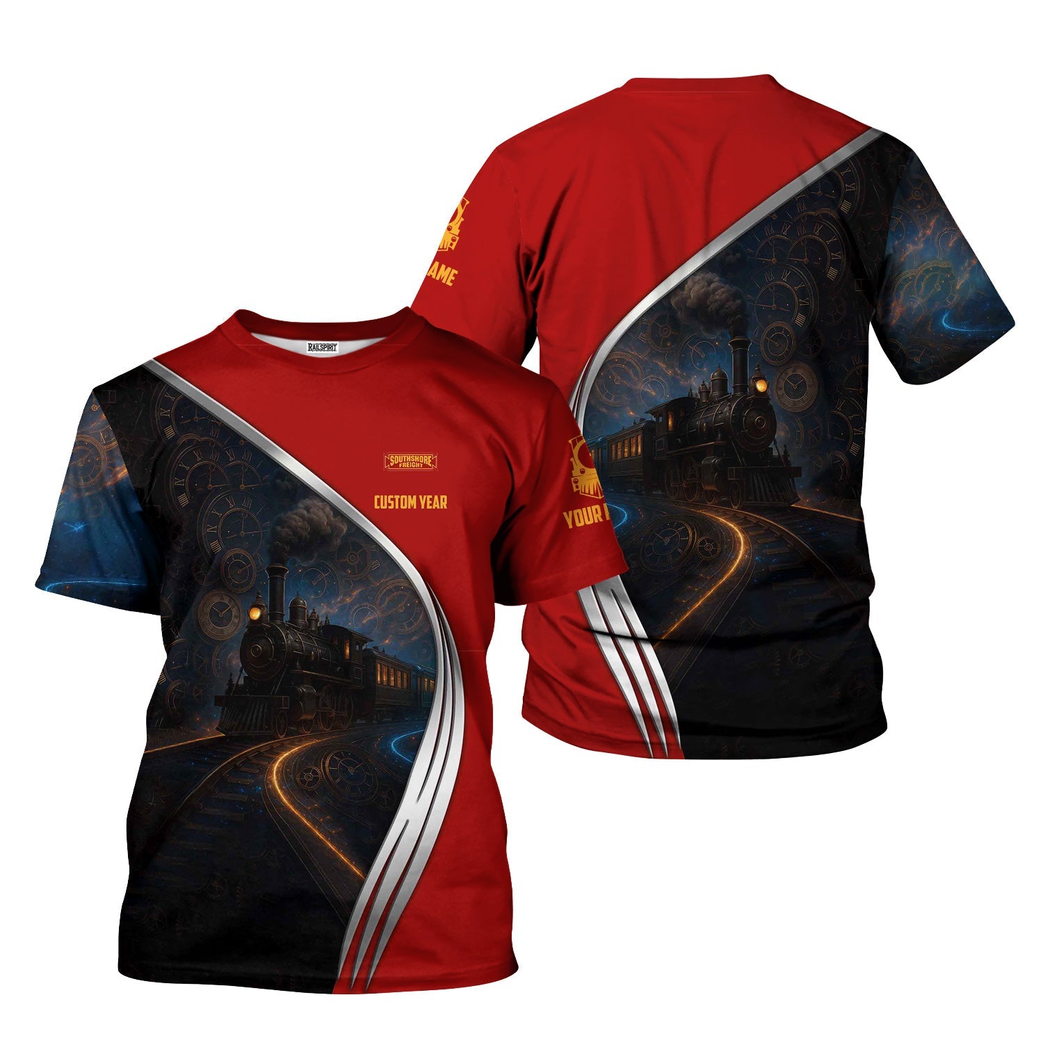 Railspirit Personalized Chicago South Shore and South Bend Railroad T-Shirt Steampunk Locomotive with Custom Year Train Shirt