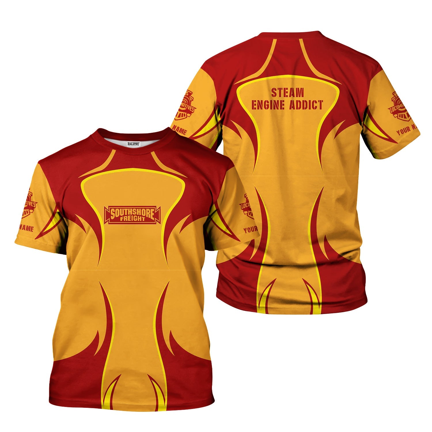 Railspirit Personalized Chicago South Shore and South Bend Railroad T-Shirt Distinctive Flame Style Shirt For Steam Engine Addict
