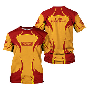 Railspirit Personalized Chicago South Shore and South Bend Railroad T-Shirt Distinctive Flame Style Shirt For Steam Engine Addict