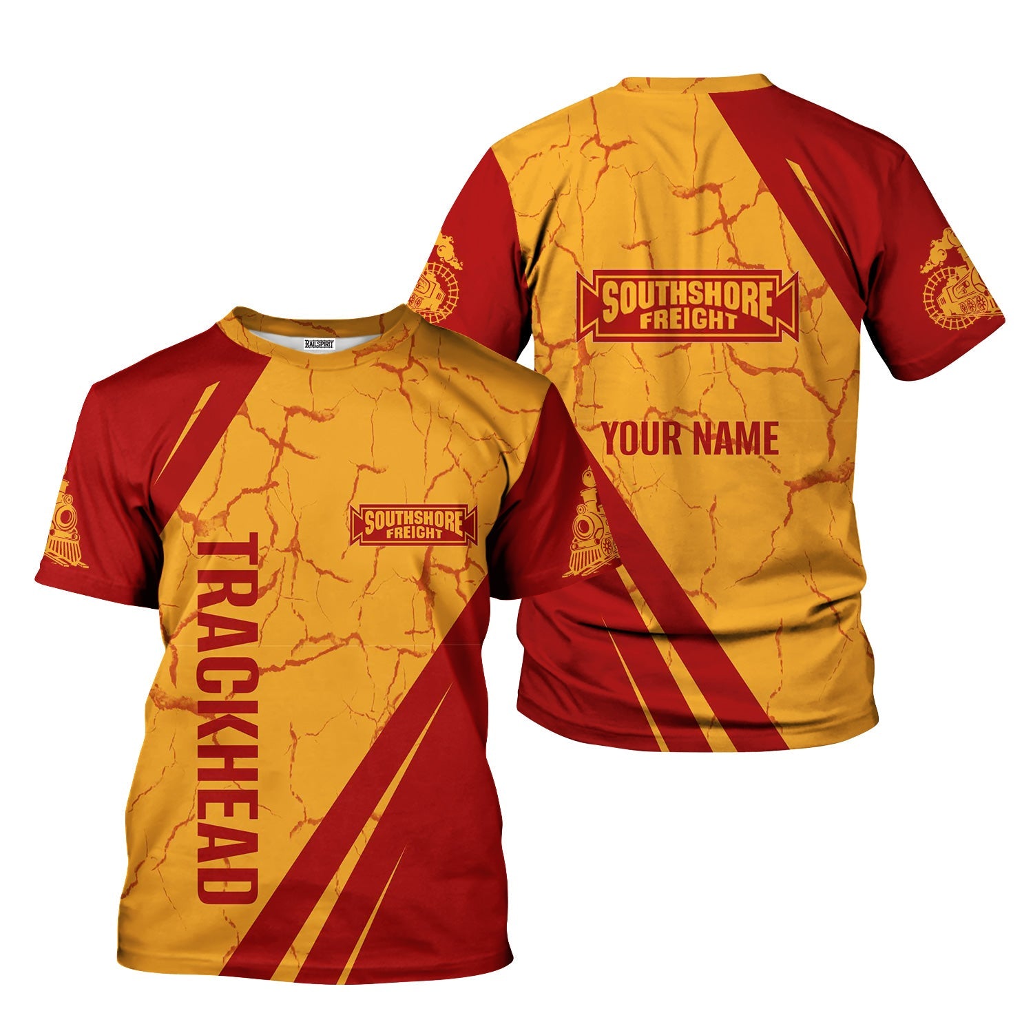Railspirit Personalized Chicago South Shore and South Bend Railroad T-Shirt Crackle Texture Style Shirt For Trackhead