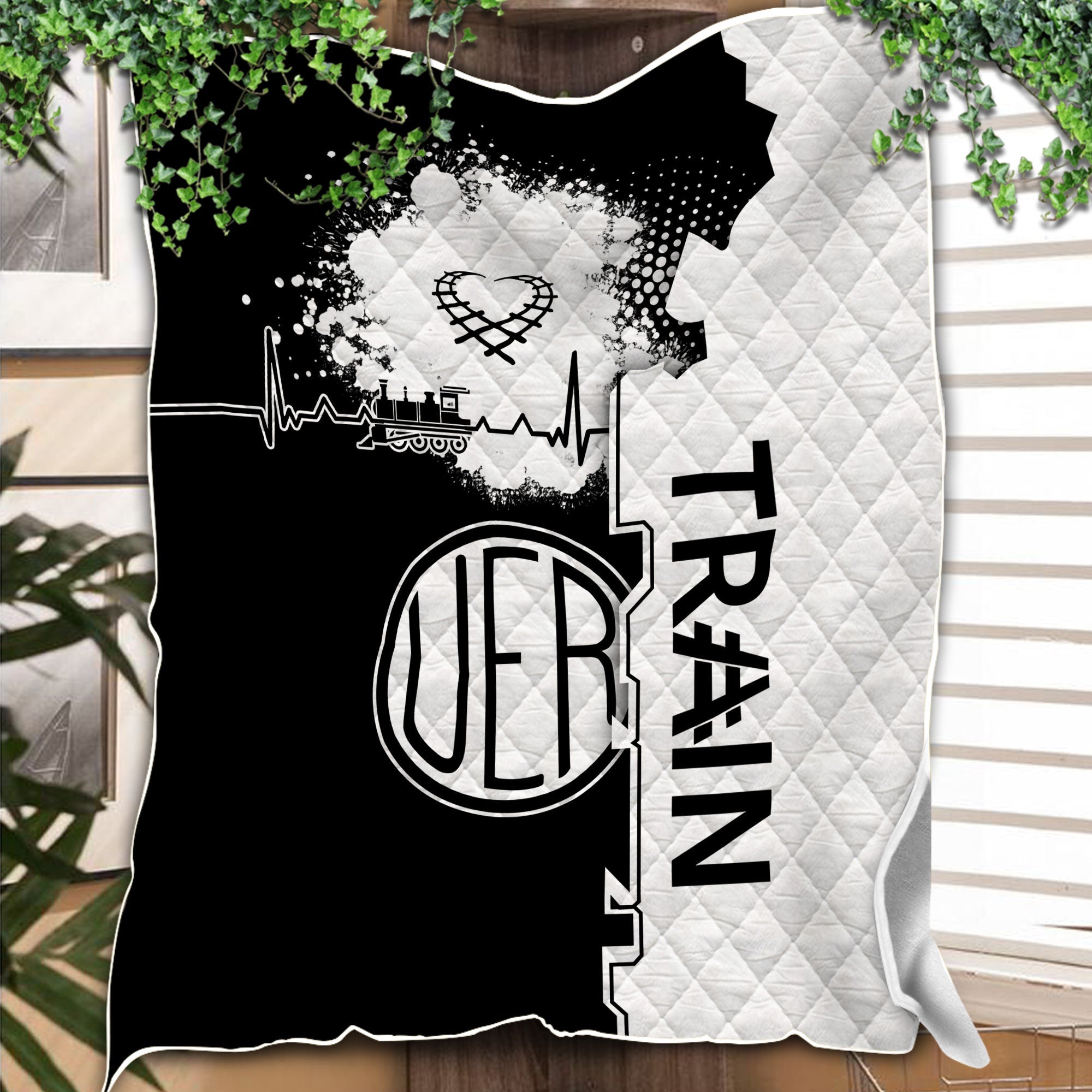 Railspirit Union Electric Railway Premium Quilts Engine Heartbeat and Track Love Style Quilts Gift Idea For Train Lovers