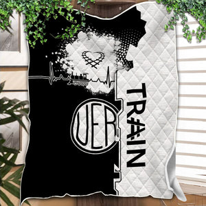 Railspirit Union Electric Railway Premium Quilts Engine Heartbeat and Track Love Style Quilts Gift Idea For Train Lovers