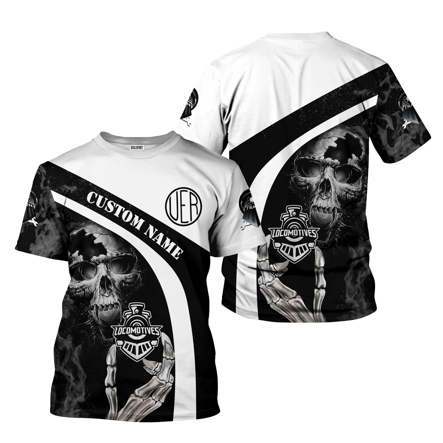 Railspirit Personalized Union Electric Railway T-Shirt Flame Skull Design Train Shirt for Locomotive Fans