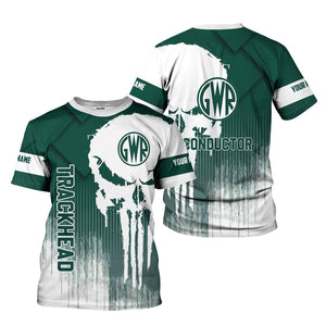 Railspirit Personalized Great Western Railway T-Shirt Skull Design with Custom Job Train Shirt for Trackhead Crew