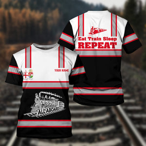 Railspirit Custom Name Great Western Railway T Shirt Eat Train Sleep Repeat Printed Train Shirt