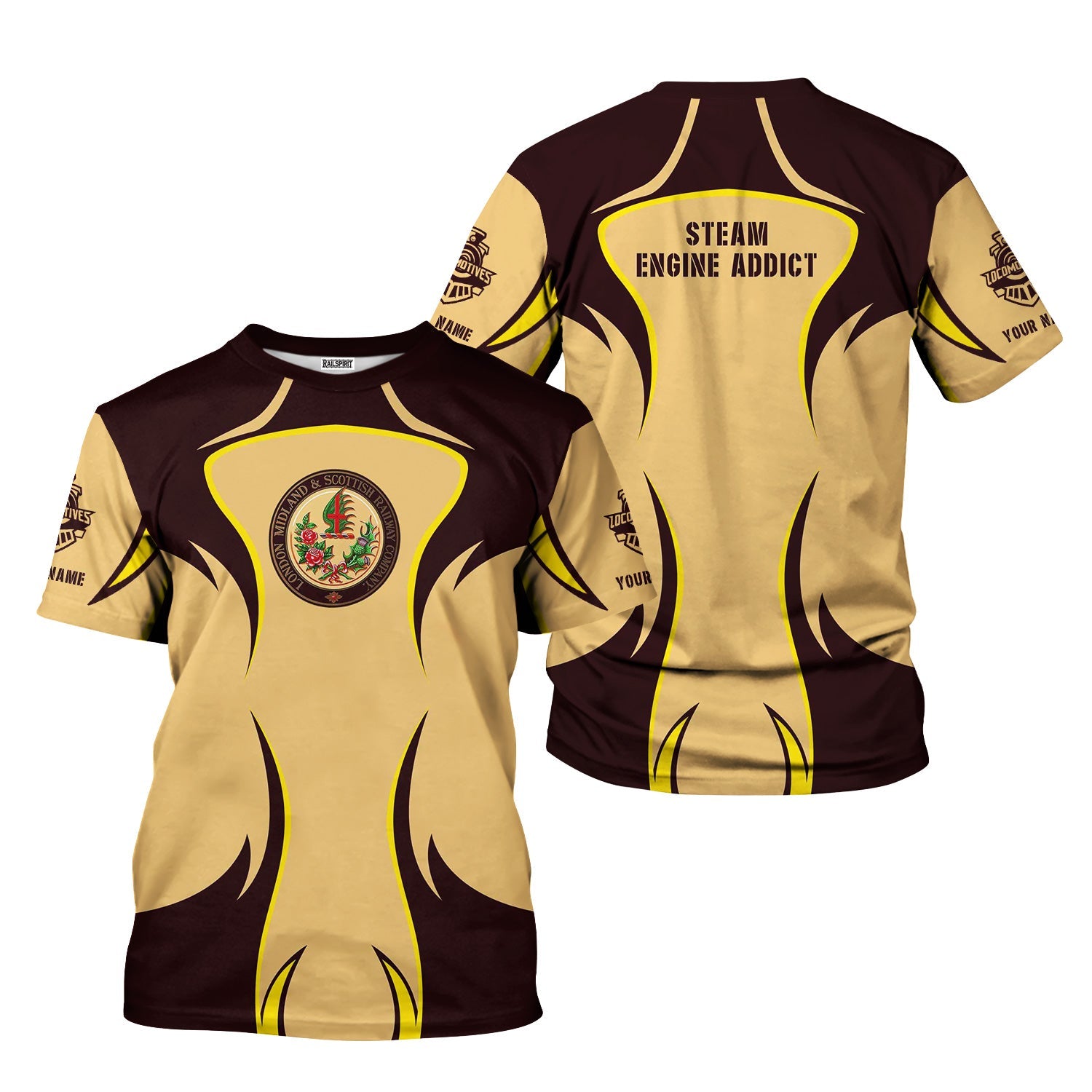 Railspirit Personalized London, Midland and Scottish Railway T-Shirt Distinctive Flame Style Shirt For Steam Engine Addict