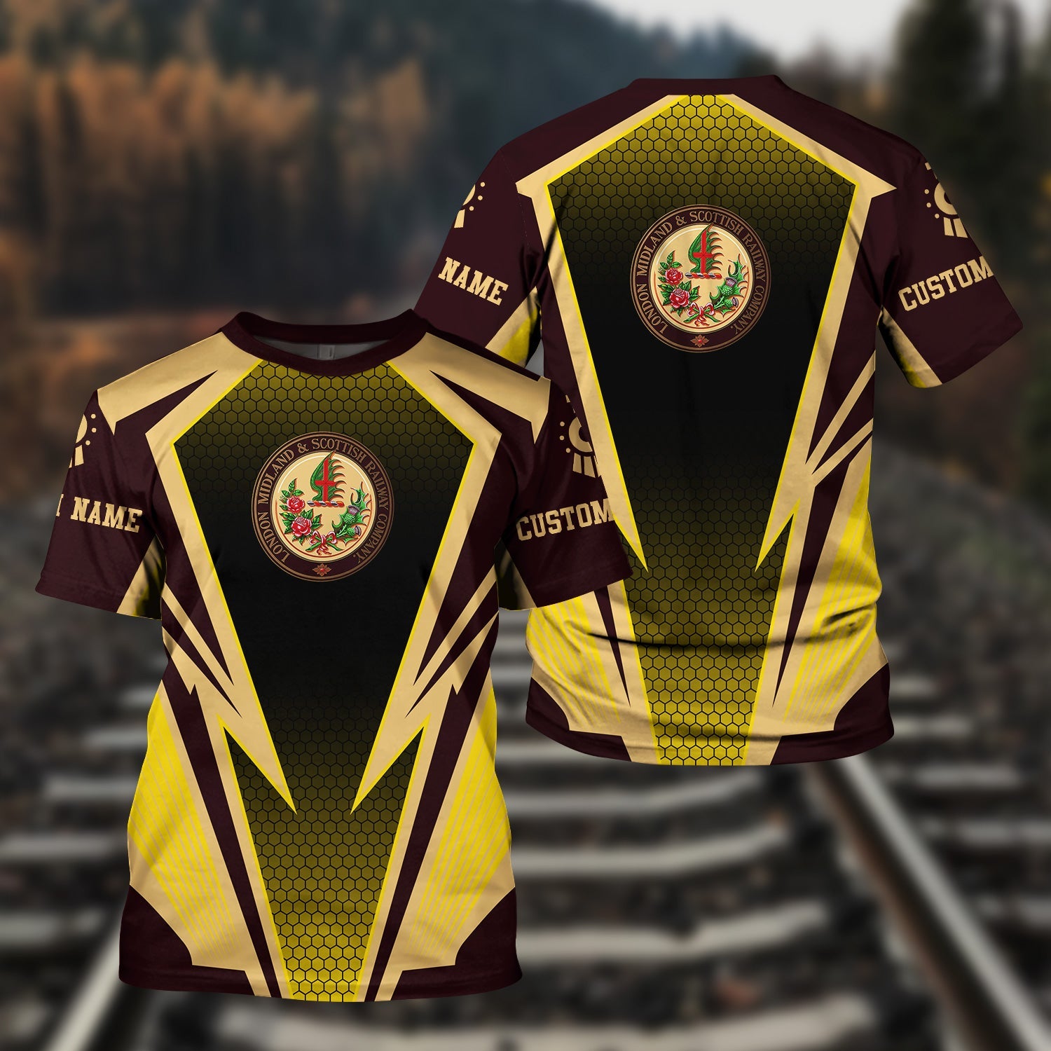 Railspirit Personalized London, Midland and Scottish Railway T-Shirt Lightning Graphic Style Shirt Gift Idea For Train Lover