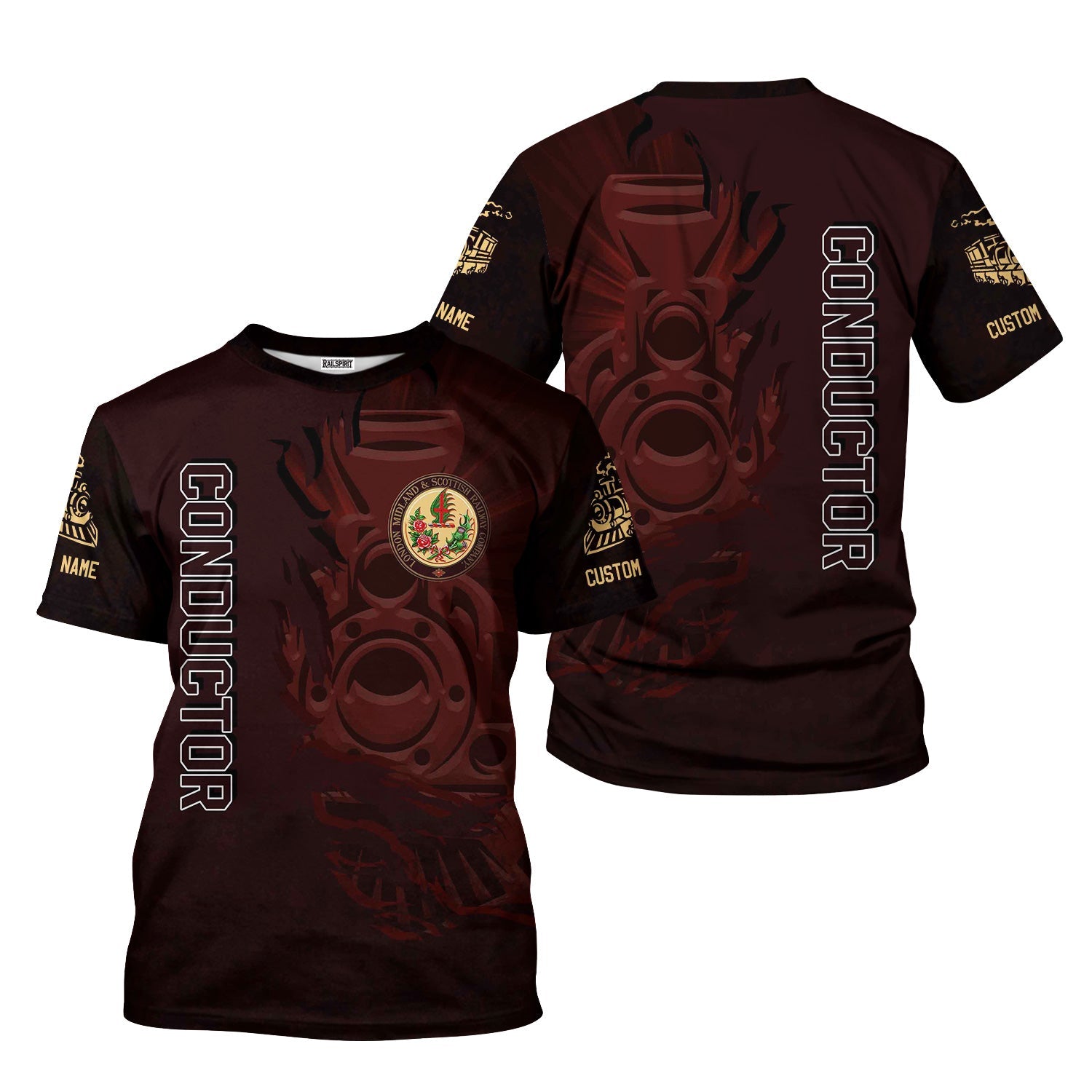 Railspirit Personalized London, Midland and Scottish Railway T-Shirt Blazing Style with Custom Position Train Shirt