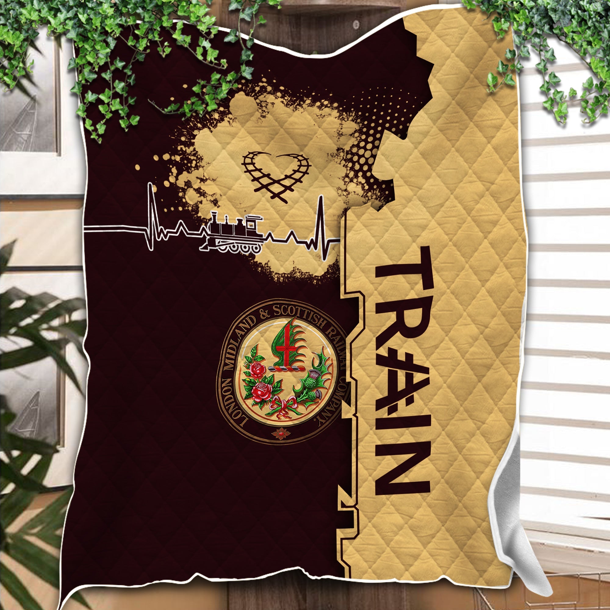 Railspirit London, Midland and Scottish Railway Premium Quilts Engine Heartbeat and Track Love Style Quilts Gift Idea For Train Lovers