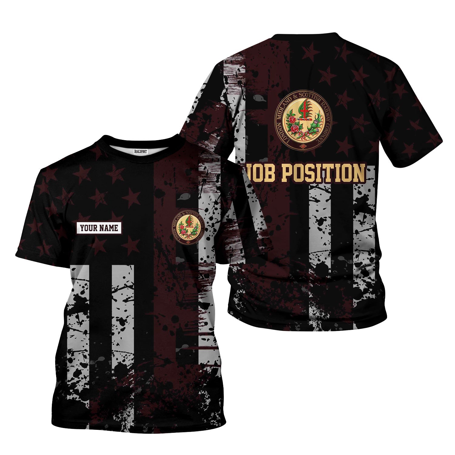 Railspirit Personalized London, Midland and Scottish Railway T-Shirt Artistic Paint American Flag Style Train Shirt