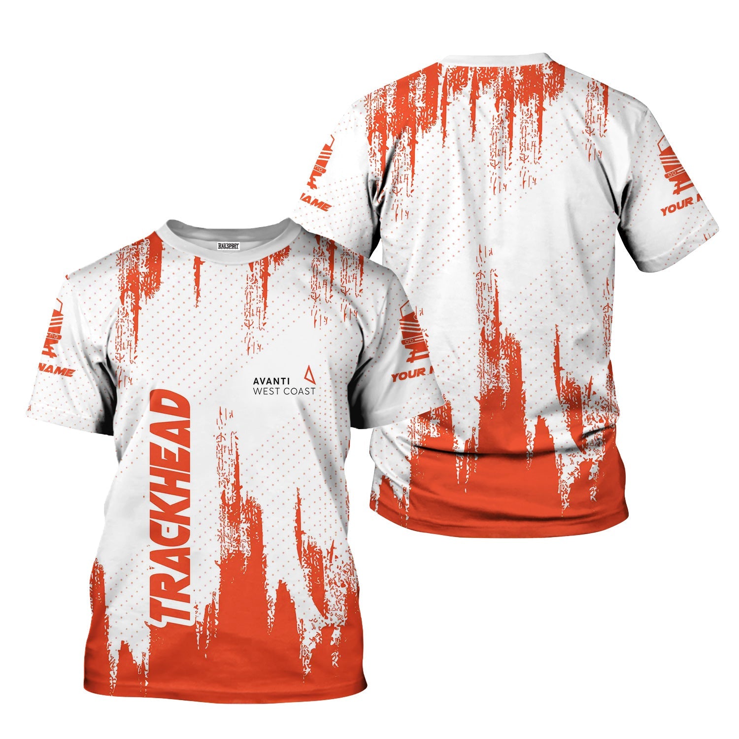 Railspirit Personalized Avanti West Coast T-Shirt Paint Impact Design Train Shirt for Trackhead