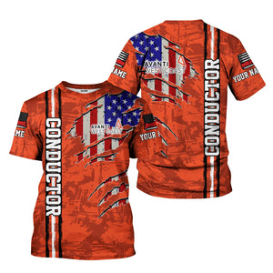 Railspirit Personalized Avanti West Coast T-Shirt USA Flag Claw Art with Custom Job Train Shirt