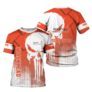 Railspirit Personalized Avanti West Coast T-Shirt Skull Design with Custom Job Train Shirt for Trackhead Crew