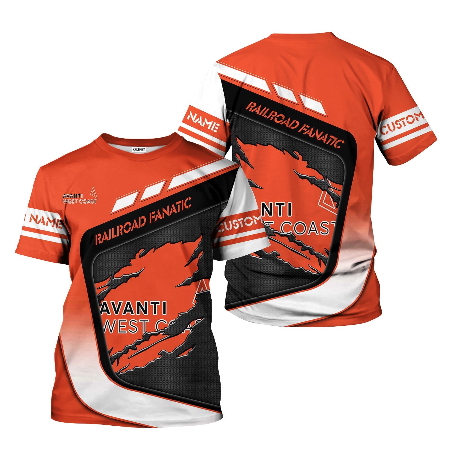 Railspirit Personalized Avanti West Coast T-Shirt Ripped Texture Style Train Shirt For Railroad Fanatic