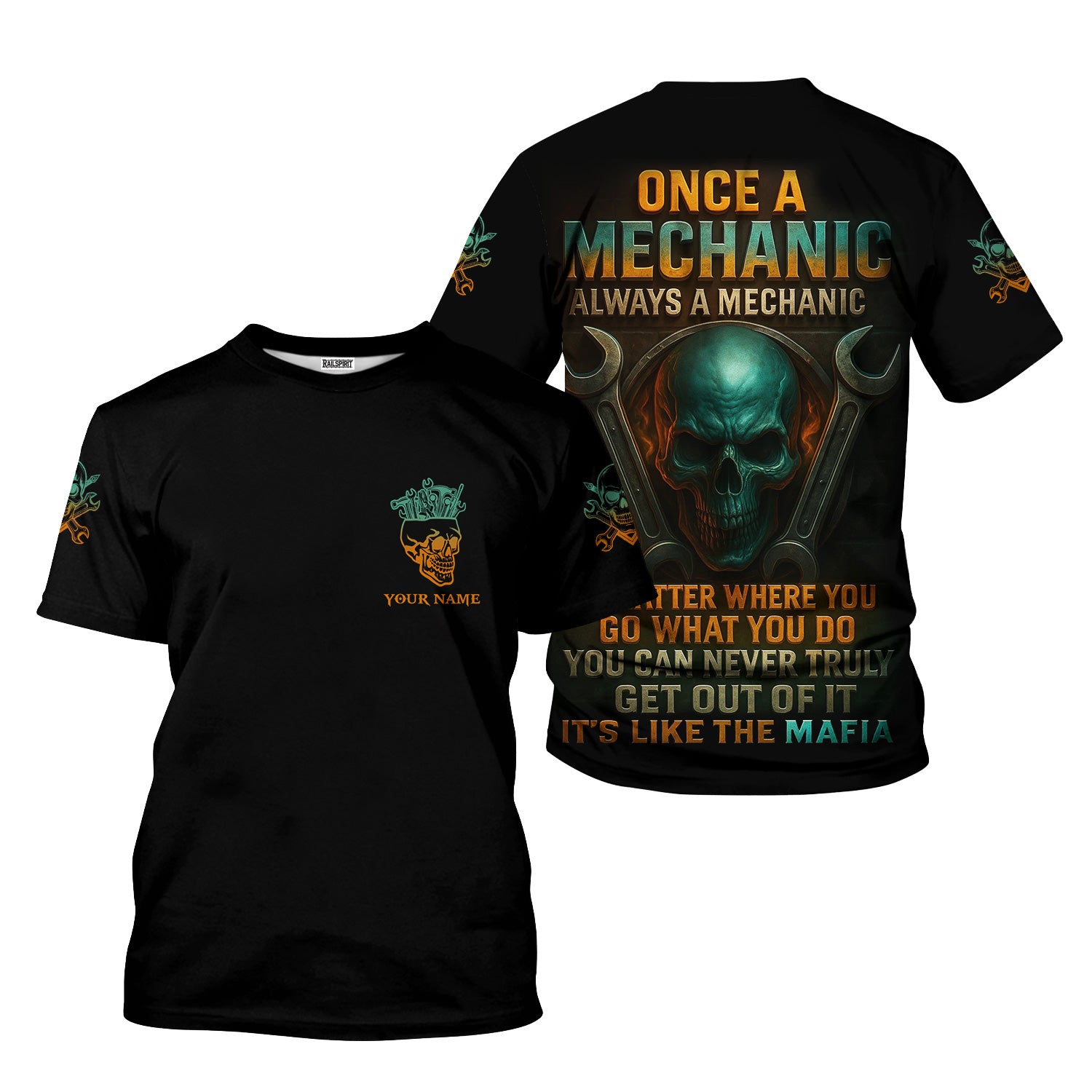 Personalized Mechanic Shirt, Once A Mechanic Always A Mechanic, Skull and Wrench Design, Gift For Men