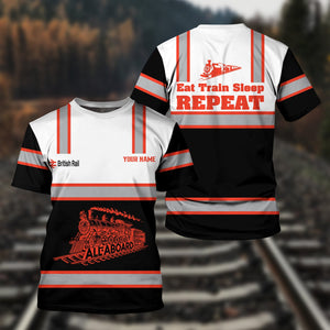 Railspirit Custom Name British Railway T Shirt Eat Train Sleep Repeat Printed Train Shirt