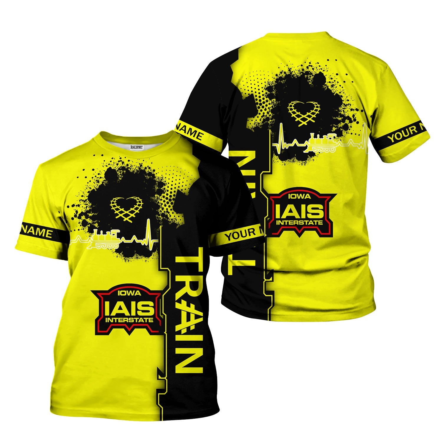 Railspirit Personalized Iowa Interstate Railroad T-Shirt Engine Heartbeat and Track Love Style IAIS Shirt Gift Idea For Train Lovers
