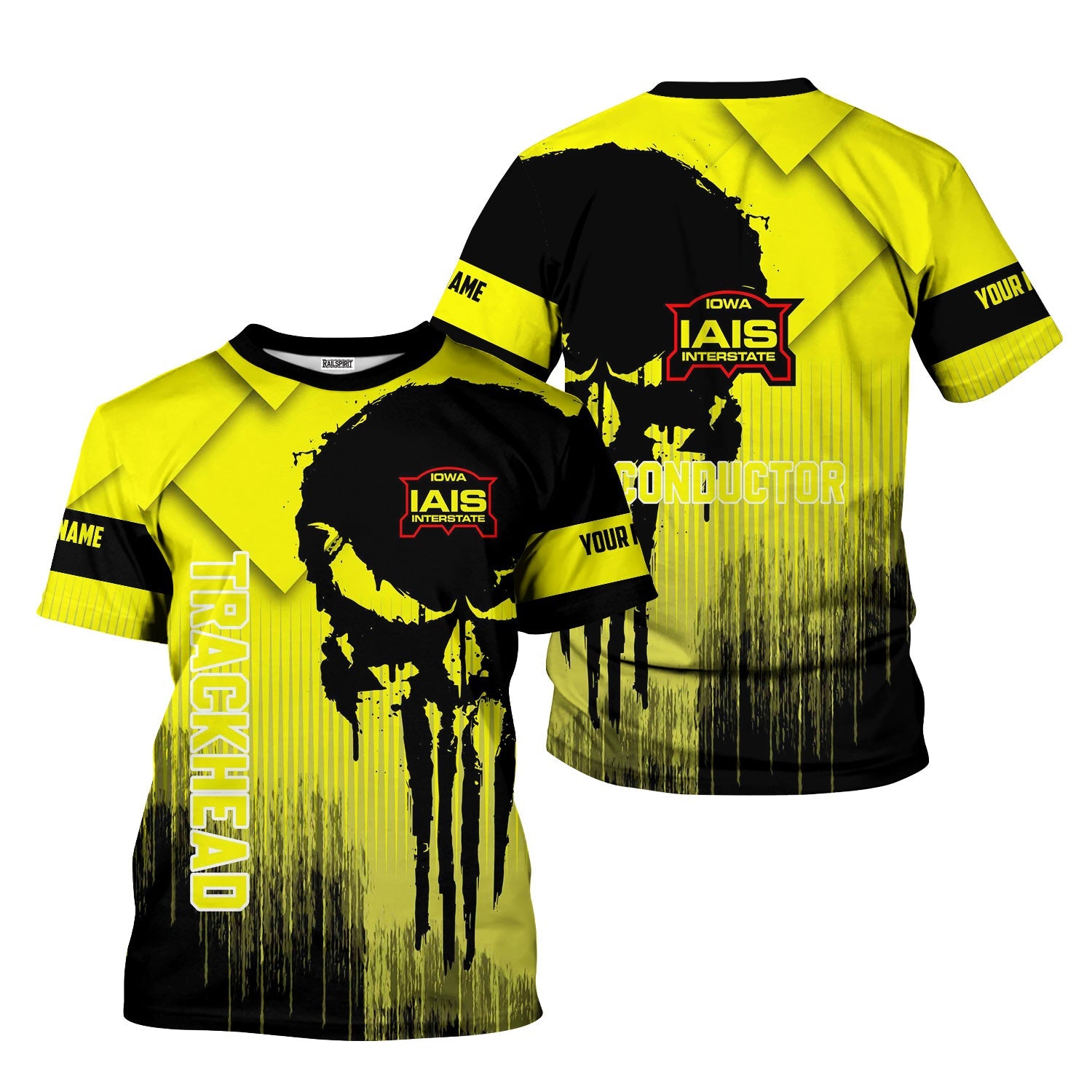 Railspirit Personalized Iowa Interstate Railroad T-Shirt Skull Design with Custom Job IAIS Train Shirt for Trackhead Crew