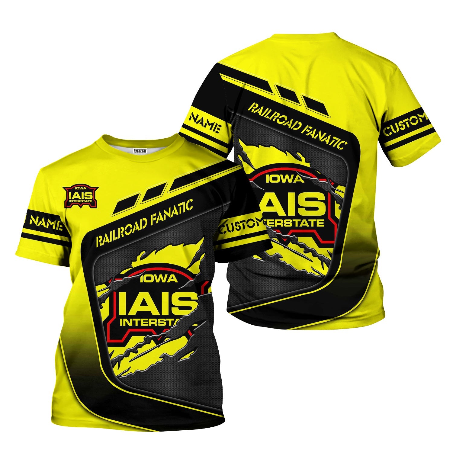 Railspirit Personalized Iowa Interstate Railroad T-Shirt Ripped Texture Style IAIS Train Shirt For Railroad Fanatic