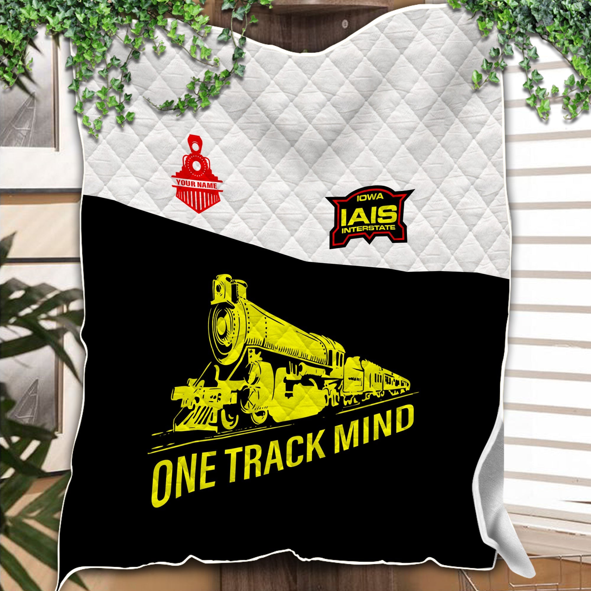 Railspirit Personalized Iowa Interstate Railroad Premium Quilt One Track Mind IAISTrain Premium Quilt Gift Idea For Train Lover