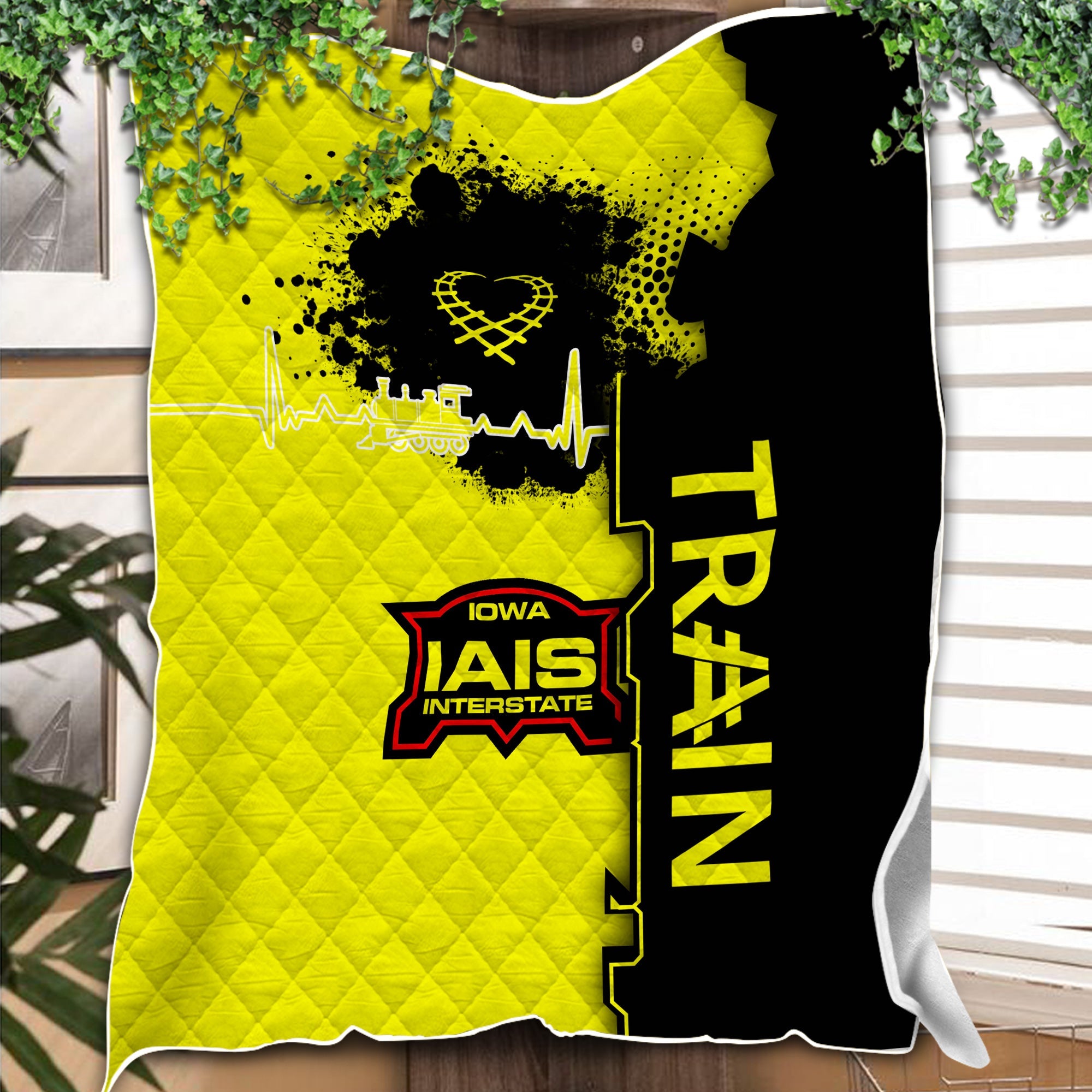 Railspirit Iowa Interstate Railroad Premium Quilts Engine Heartbeat and Track Love Style IAIS Quilts Gift Idea For Train Lovers