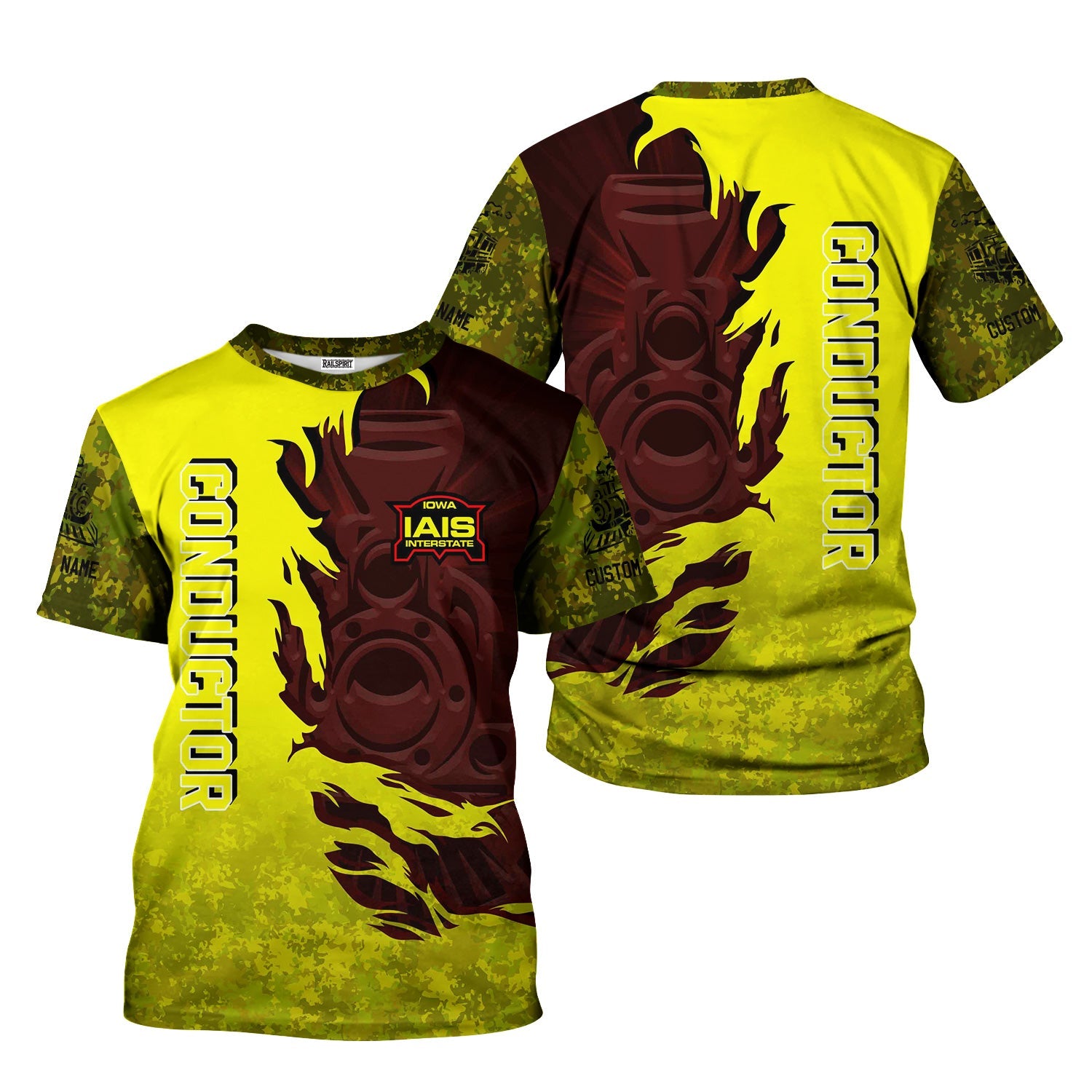 Railspirit Personalized Iowa Interstate Railroad T-Shirt Blazing Style with Custom Position IAIS Train Shirt