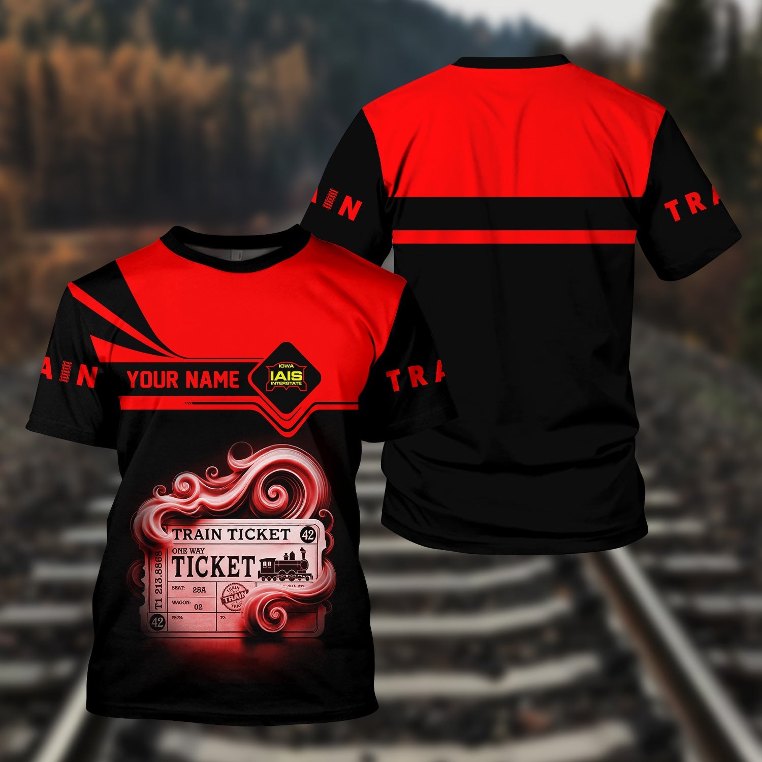 Railspirit Personalized Iowa Interstate Railroad T Shirt Train Ticket American Locomotive Printed Train