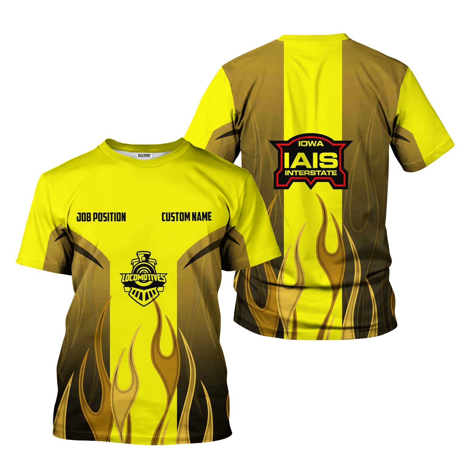Railspirit Custom Name and Job Title Iowa Interstate Railroad T-Shirt Flame Graphic IAIS Train Shirt