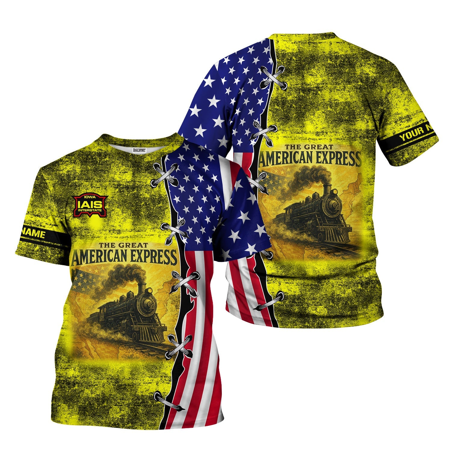Railspirit Personalized Iowa Interstate Railroad T-Shirt Retro American Express Train With USA Flag IAIS Shirt
