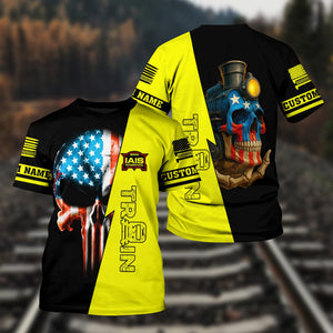 Railspirit Personalized Iowa Interstate Railroad T-Shirt Train Skull American Flag IAIS Shirt All Over Print