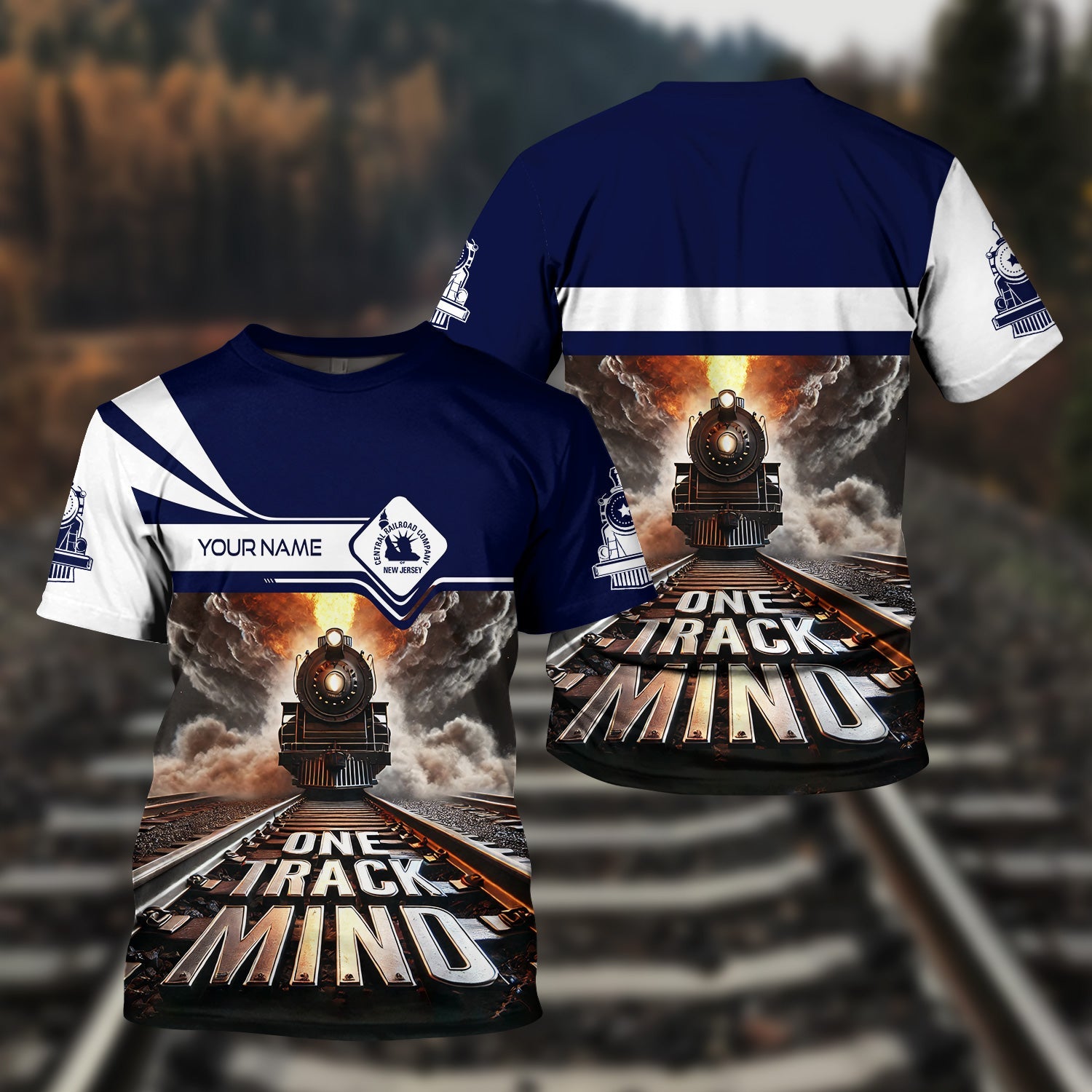 Railspirit Personalized CNJ Jersey Central Railroad T Shirt One Track Mind Train Printed Shirt