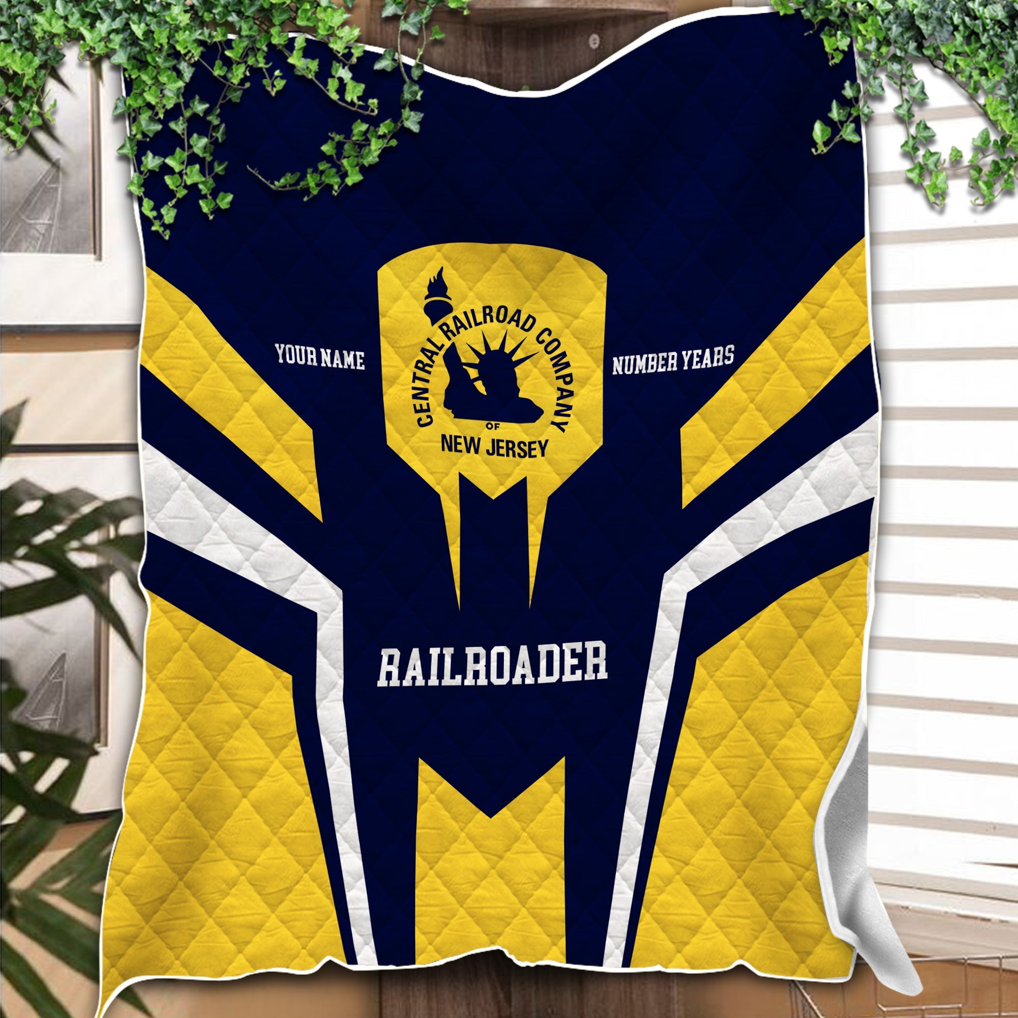 Railspirit Personalized Jersey Central Railroad Premium Quilts Custom Year Railroader Gift Idea For Train Lover