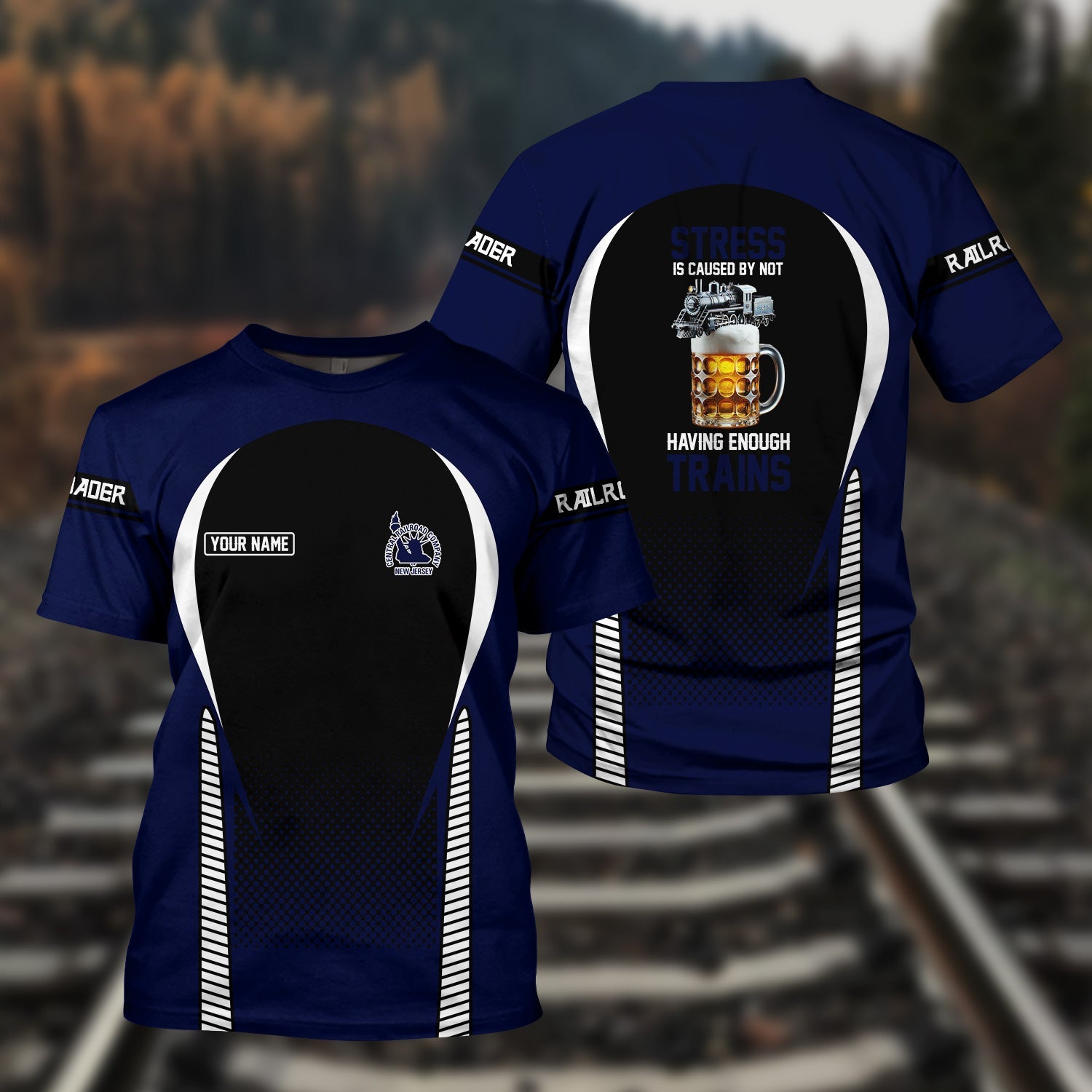 Railspirit Personalized CNJ Jersey Central Railroad T Shirt Stress Is Caused By Not Having Enough Trains Shirt All Over Print