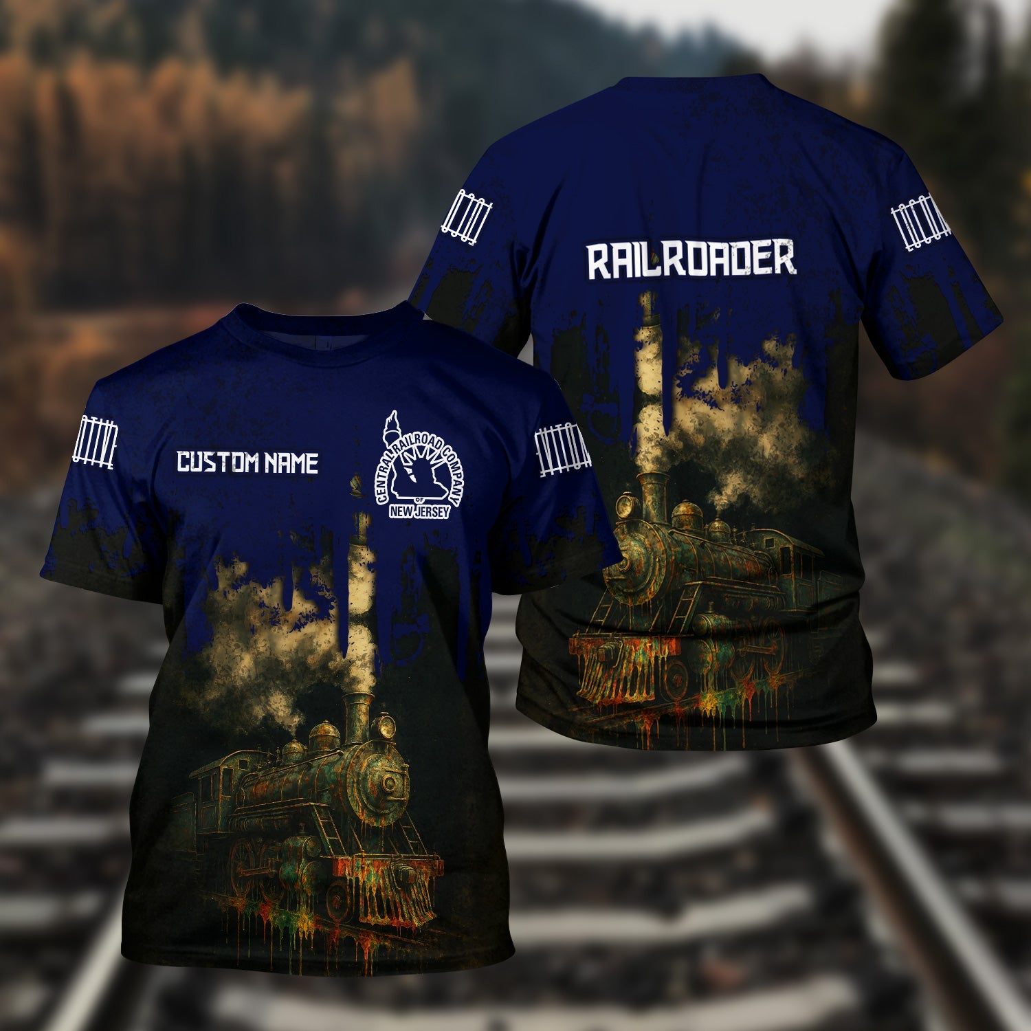 Railspirit Personalized CNJ Jersey Central Railroad T-Shirt Vintage Train Art Style Shirt For Locomotive Fans