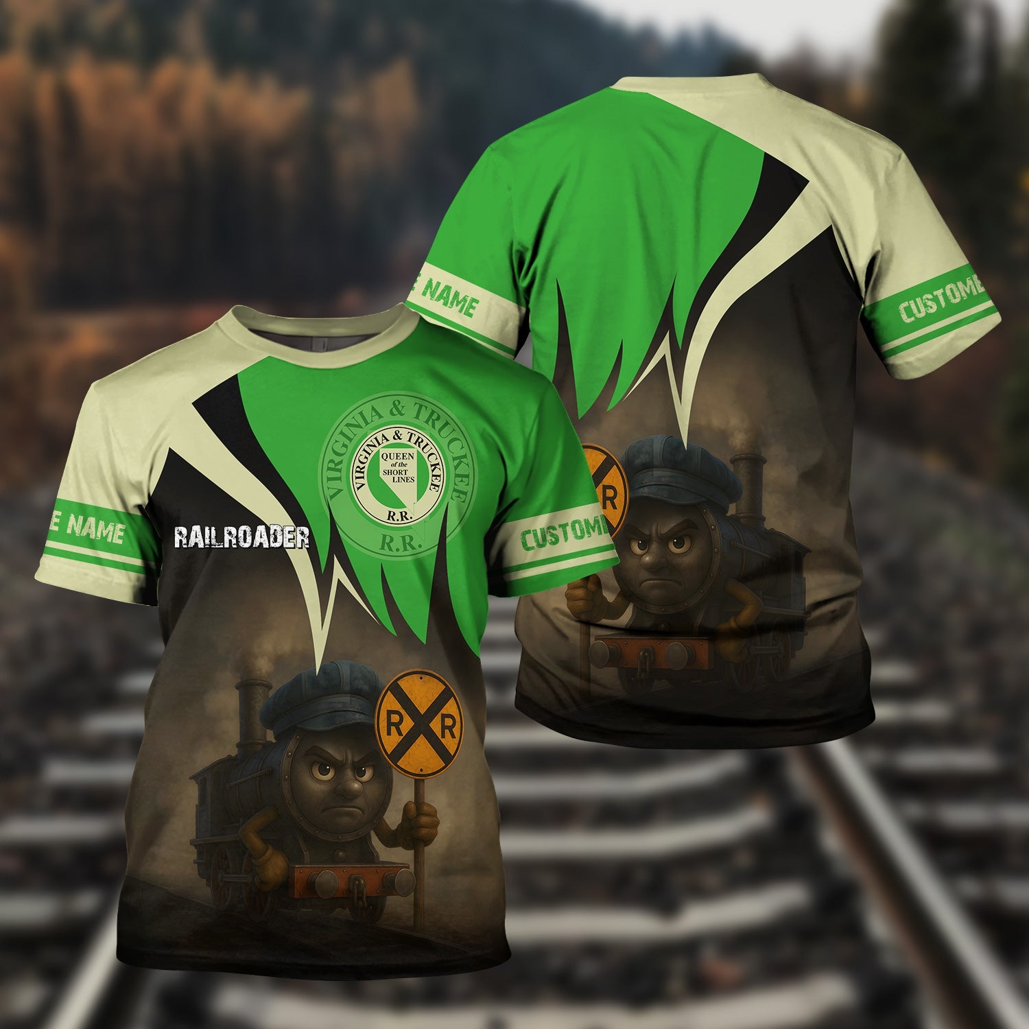 Railspirit Personalized Virginia & Truckee Railroad T-Shirt Angry Train Shirt Gift Idea For Train Lover