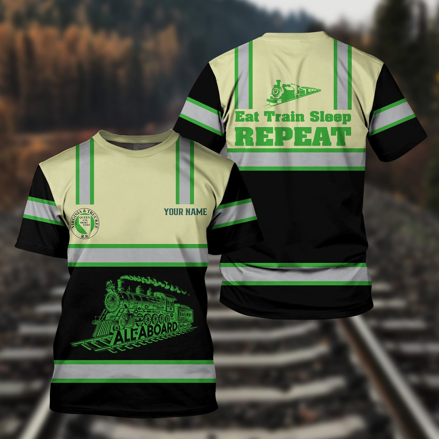 Railspirit Custom Name Virginia & Truckee Railroad T Shirt Eat Train Sleep Repeat Printed Train Shirt