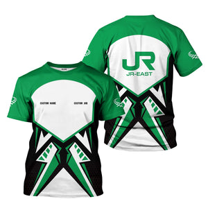 Railspirit Personalized East Japan Railway T-Shirt Vibriant Style with Custom Position JR-EAST Train Shirt