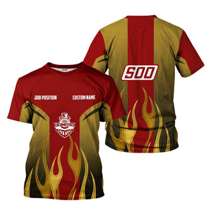 Railspirit Custom Name and Job Title Soo Line Railroad T-Shirt Flame Graphic Train Shirt