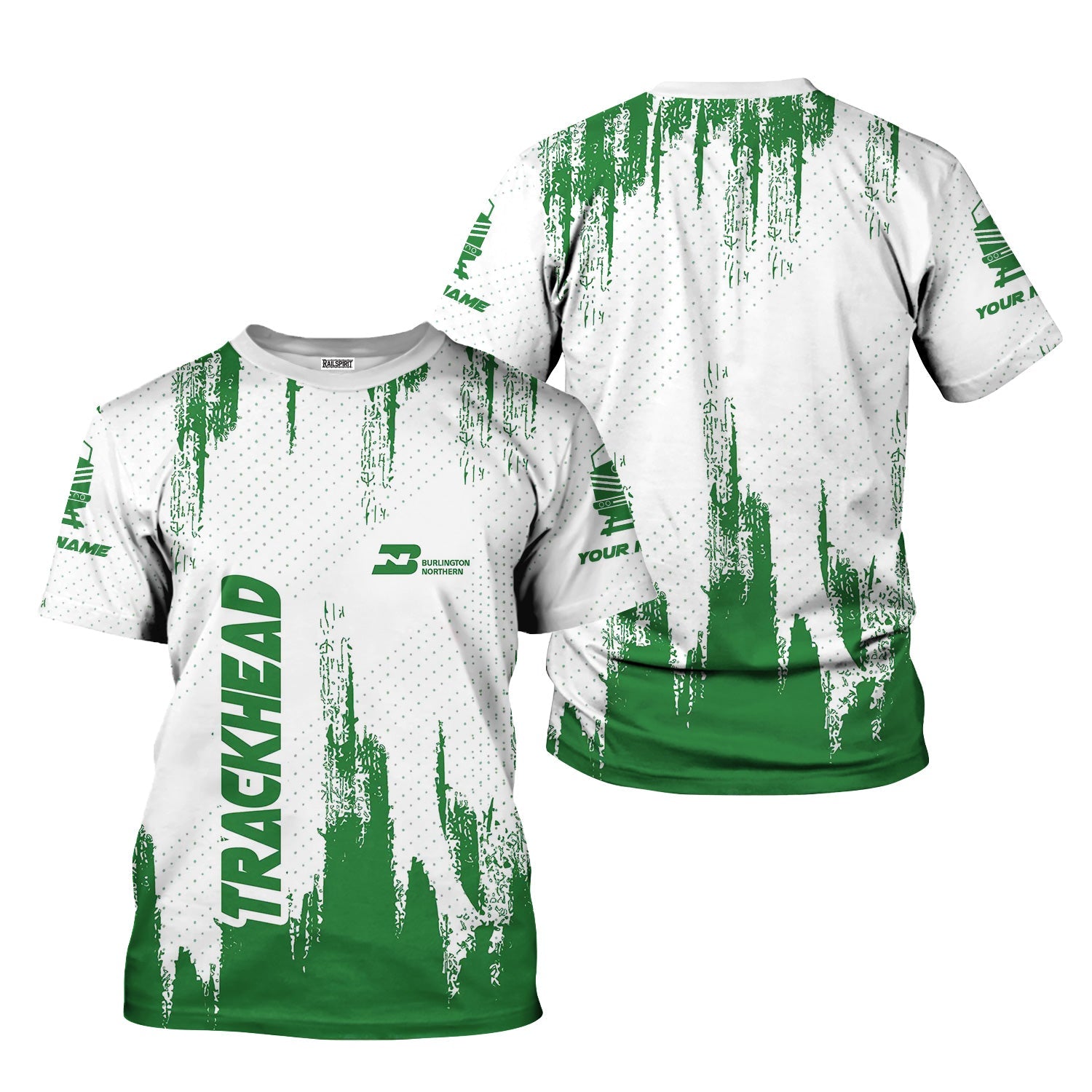 Railspirit Personalized Burlington Northern Railroad T-Shirt Paint Impact Design Train Shirt for Trackhead