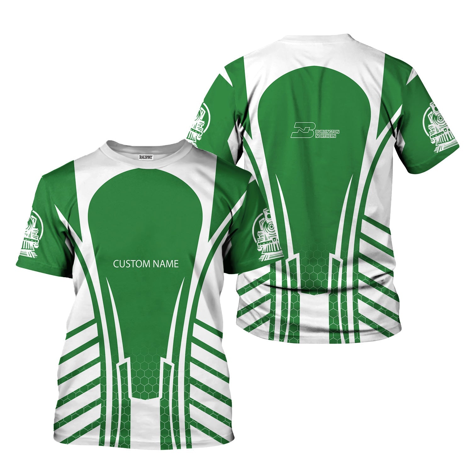 Railspirit Personalized Burlington Northern Railroad T-Shirt Striped Railroad Style Train Shirt All Over Print