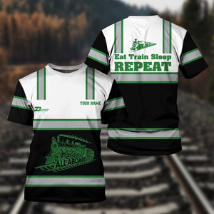Railspirit Custom Name Burlington Northern Railroad T Shirt Eat Train Sleep Repeat Printed Train Shirt