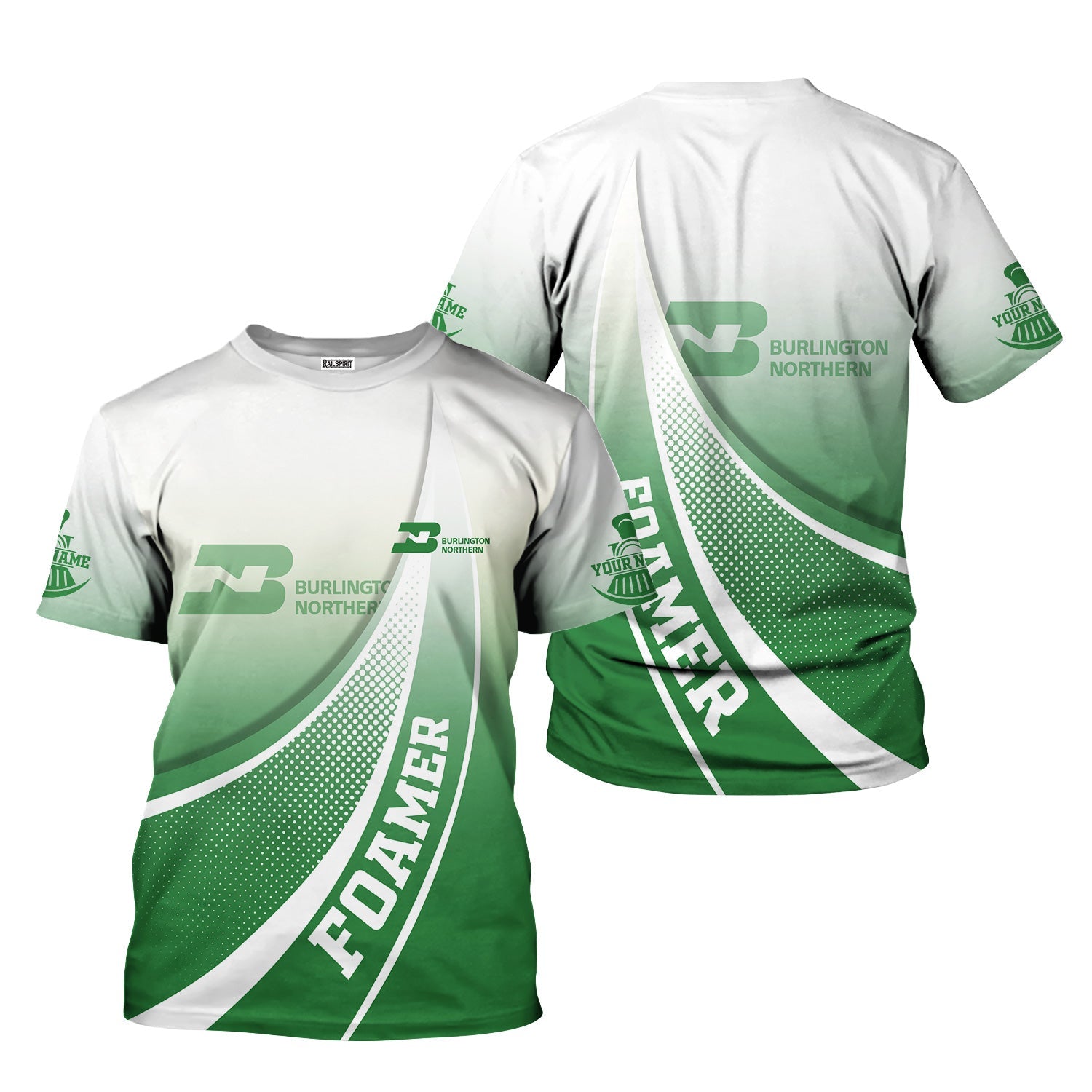 Railspirit Personalized Burlington Northern Railroad T-Shirt Railway-Themed Style Shirt Gift Idea For Trainspotter