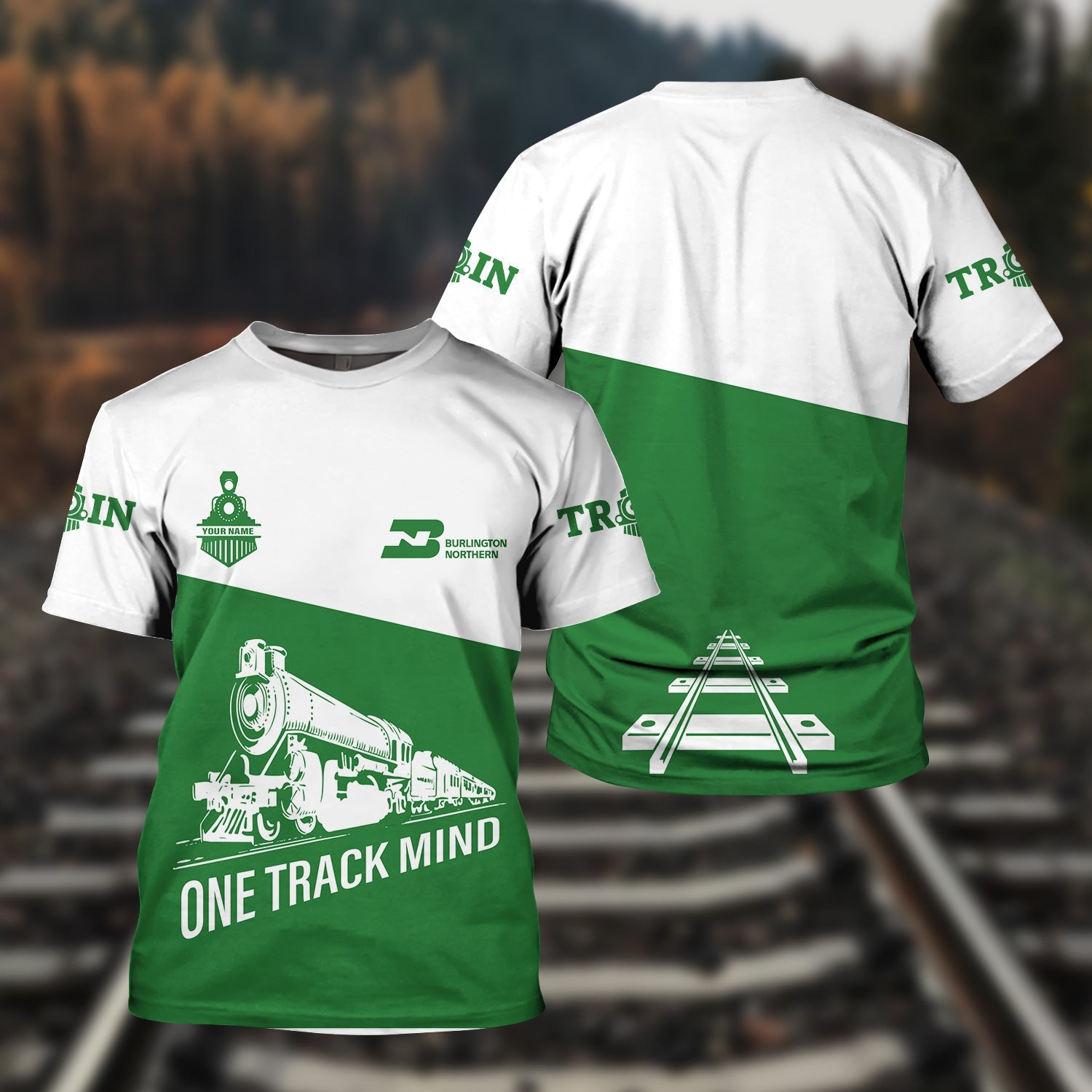 Railspirit Personalized Burlington Northern Railroad T Shirt One Track Mind Unisex Train Shirt Gift Idea For Train Lover