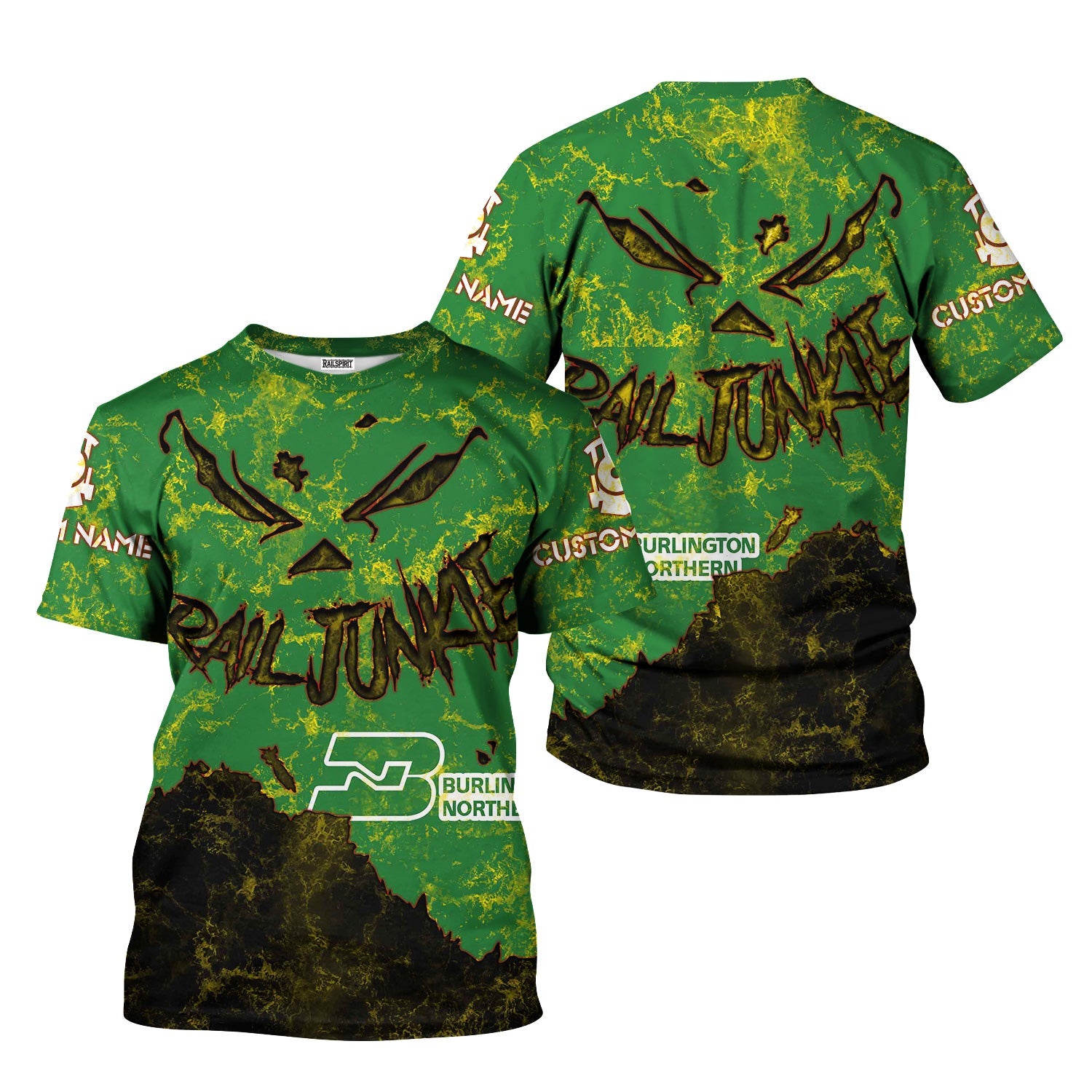 Railspirit Personalized Burlington Northern Railroad T-Shirt Torn Graphic Style Train Shirt For Rail Junkie