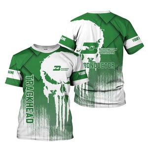 Railspirit Personalized Burlington Northern Railroad T-Shirt Skull Design with Custom Job Train Shirt for Trackhead Crew