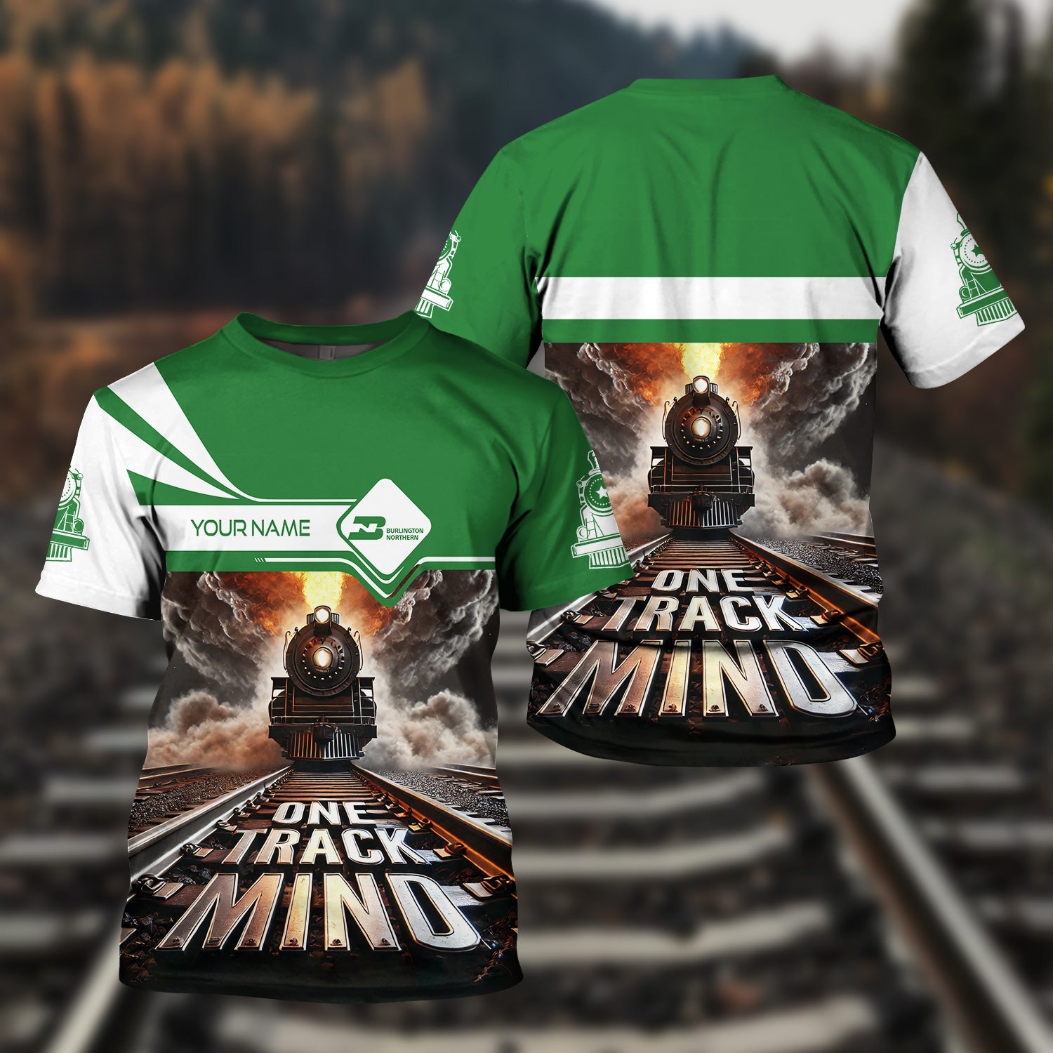 Railspirit Personalized Burlington Northern Railroad T Shirt One Track Mind Train Printed Shirt